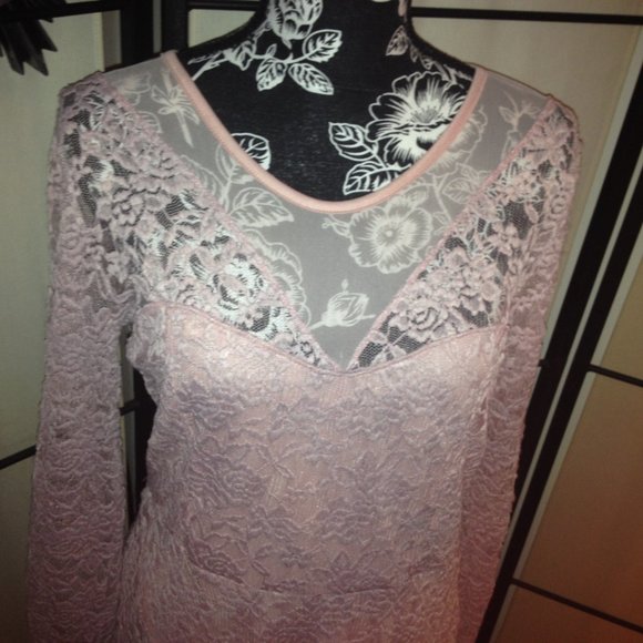 Pinup Style Baby Pink Lace & Mesh A-Line Dress - Picture 5 of 14
